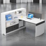 L-Shape Modern MDF White Spacious Storage Executive Desk Set Image - 5