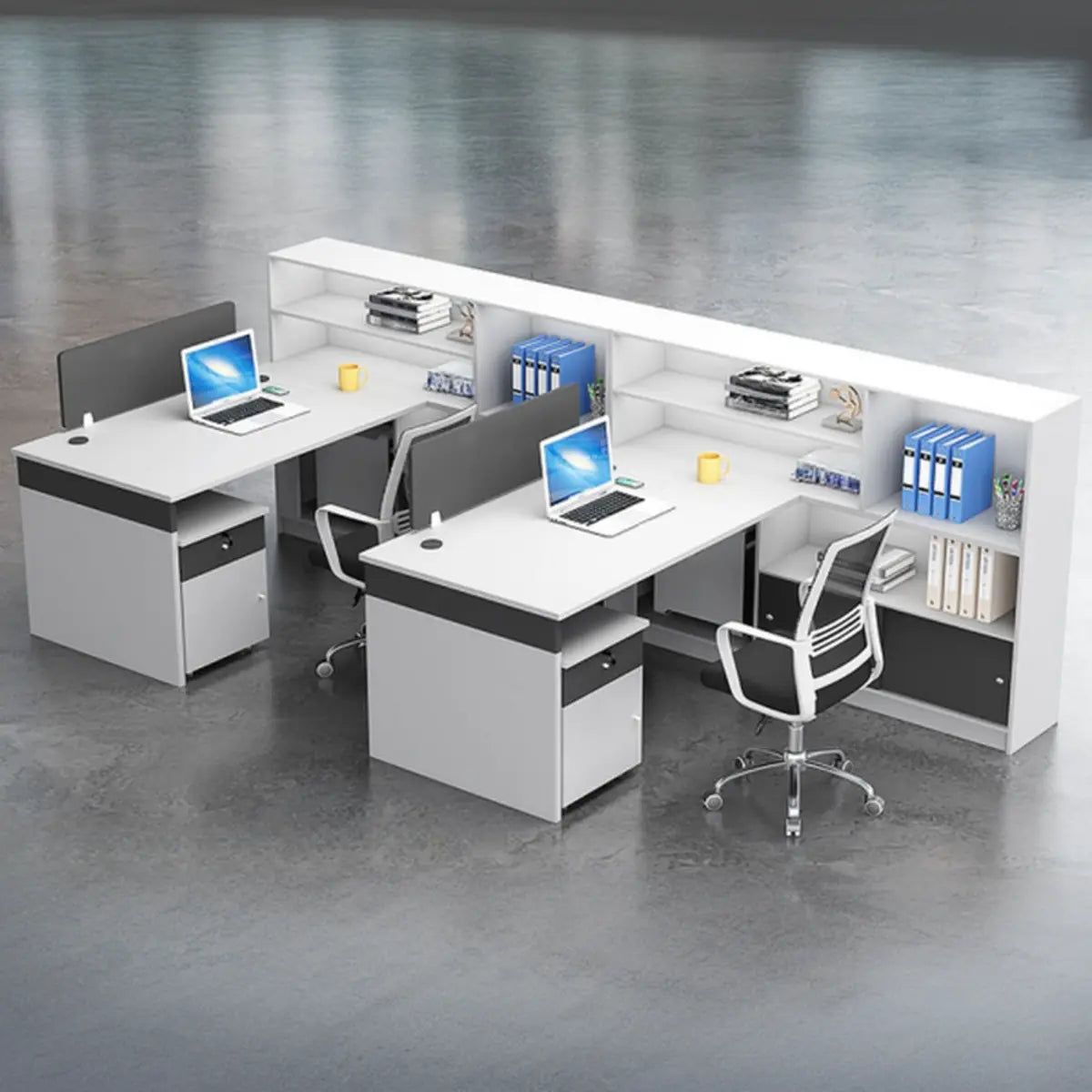 L-Shape Modern MDF White Spacious Storage Executive Desk Set Image - 7