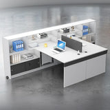 L-Shape Modern MDF White Spacious Storage Executive Desk Set Image - 9