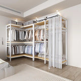 L-Shaped Alloy White Large Corner Wardrobe with Shelves Image - 2