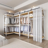 L-Shaped Alloy White Large Corner Wardrobe with Shelves Image - 5