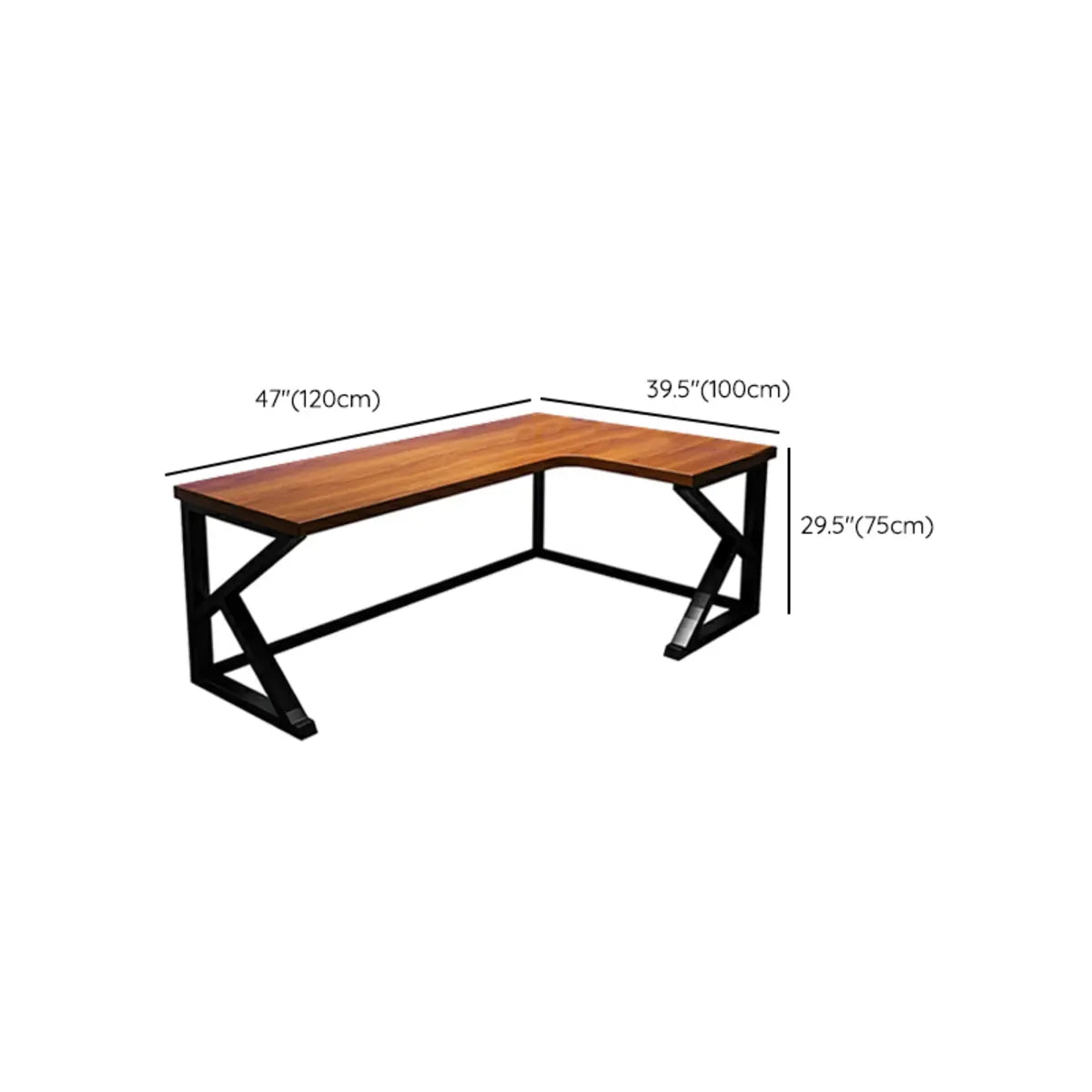 L-Shaped Brown Timber Hutch Shelf Sled Gaming Desk 