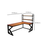 L-Shaped Brown Timber Hutch Shelf Sled Gaming Desk Image - 36