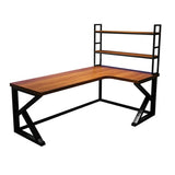 L-Shaped Brown Timber Hutch Shelf Sled Gaming Desk Image - 9