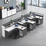 L-Shaped Modular Grey-White Storage Wood Office Desk Set Image - 1