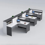 L-Shaped Modular Grey-White Storage Wood Office Desk Set Image - 13