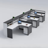 L-Shaped Modular Grey-White Storage Wood Office Desk Set Image - 14