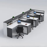 L-Shaped Modular Grey-White Storage Wood Office Desk Set Image - 15