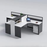 L-Shaped Modular Grey-White Storage Wood Office Desk Set Image - 17