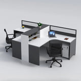 L-Shaped Modular Grey-White Storage Wood Office Desk Set Image - 18