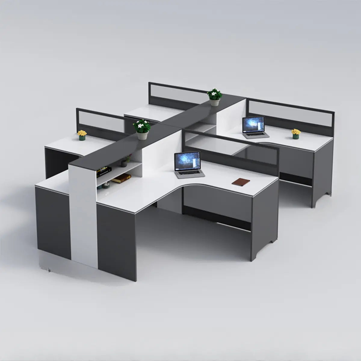 L-Shaped Modular Grey-White Storage Wood Office Desk Set Image - 19