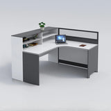 L-Shaped Modular Grey-White Storage Wood Office Desk Set Image - 2