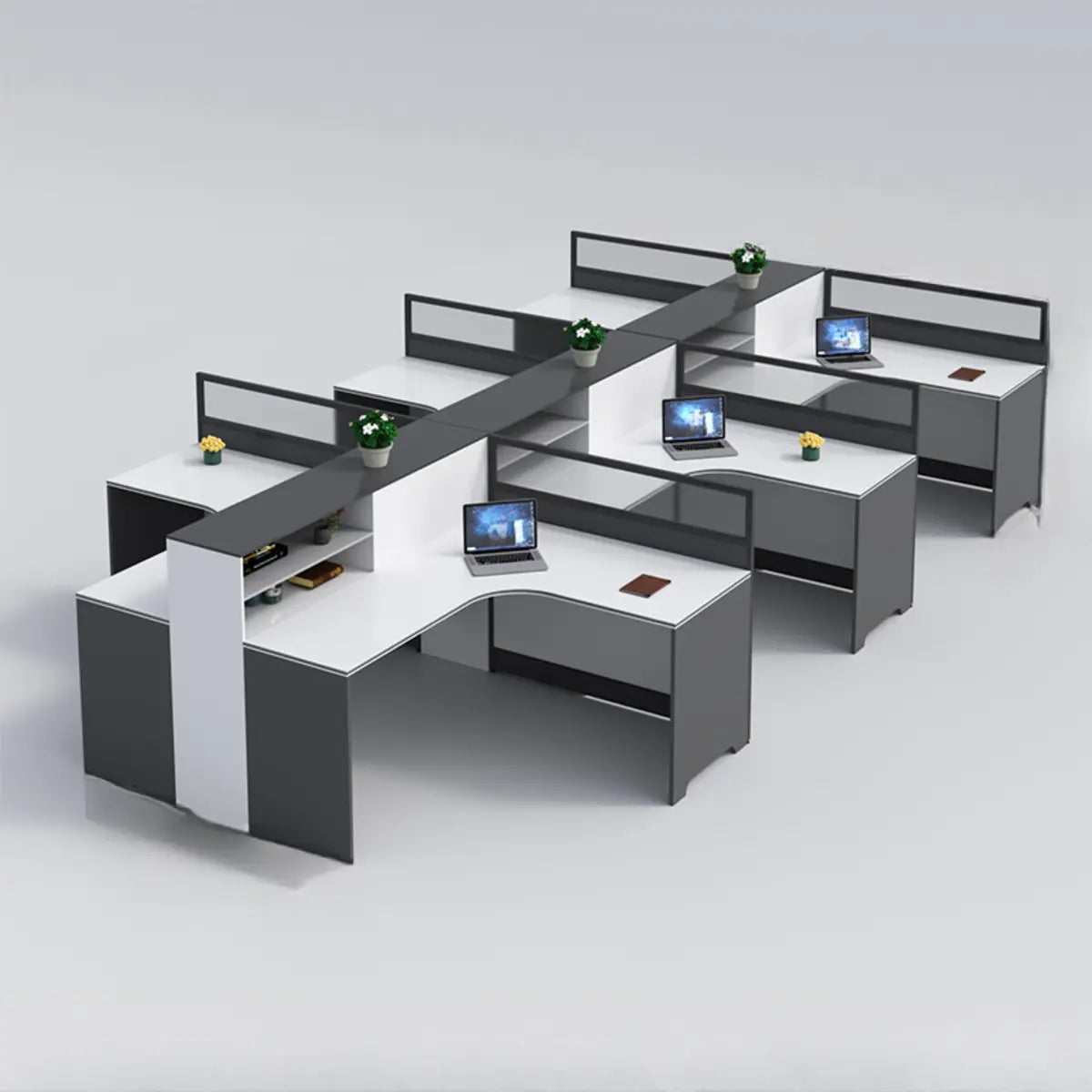 L-Shaped Modular Grey-White Storage Wood Office Desk Set Image - 22