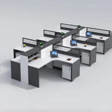 L-Shaped Modular Grey-White Storage Wood Office Desk Set Image - 23