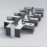 L-Shaped Modular Grey-White Storage Wood Office Desk Set Image - 25