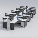 L-Shaped Modular Grey-White Storage Wood Office Desk Set Image - 26