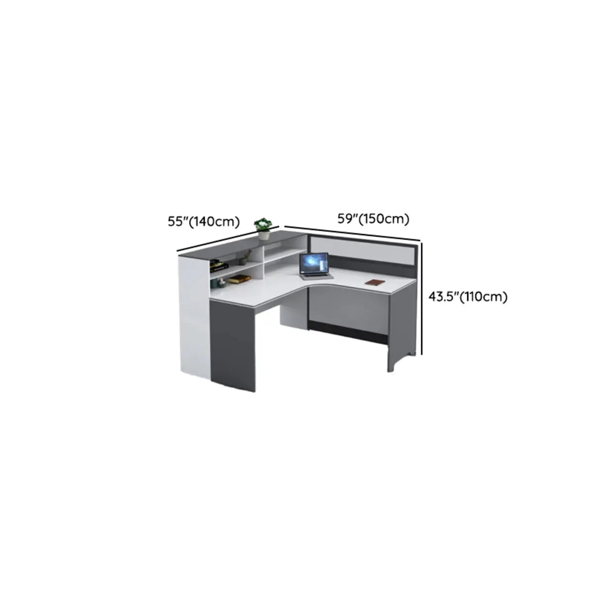 L-Shaped Modular Grey-White Storage Wood Office Desk Set 