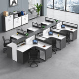 L-Shaped Modular Grey-White Storage Wood Office Desk Set Image - 3