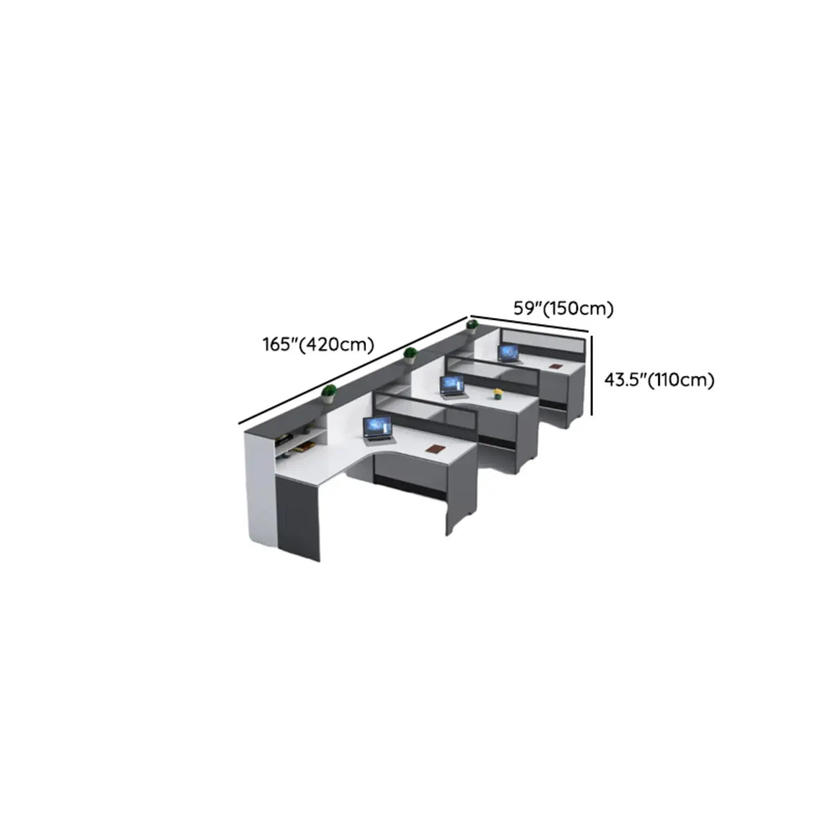 L-Shaped Modular Grey-White Storage Wood Office Desk Set Image - 33