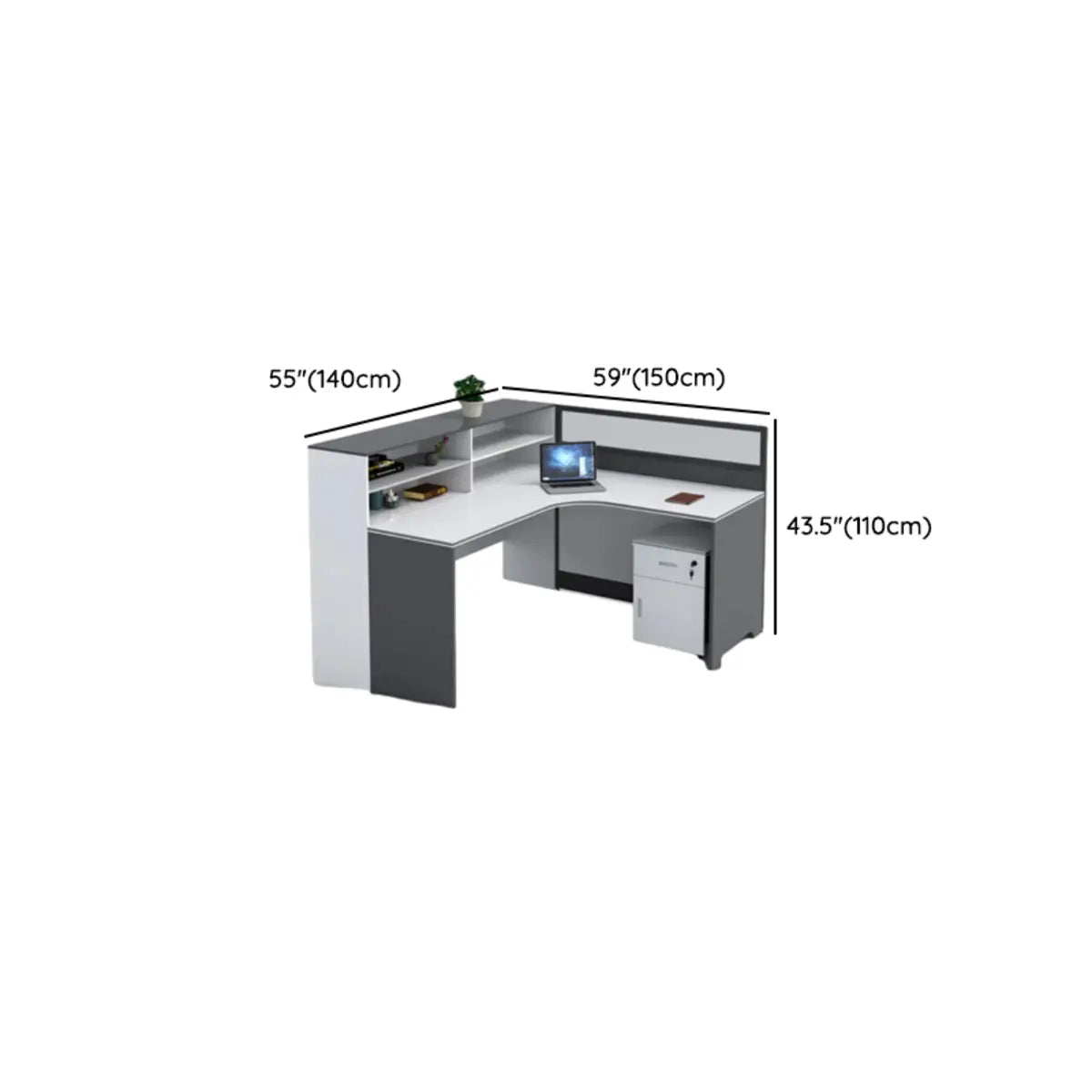 L-Shaped Modular Grey-White Storage Wood Office Desk Set Image - 36