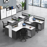 L-Shaped Modular Grey-White Storage Wood Office Desk Set Image - 5