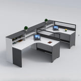 L-Shaped Modular Grey-White Storage Wood Office Desk Set Image - 7