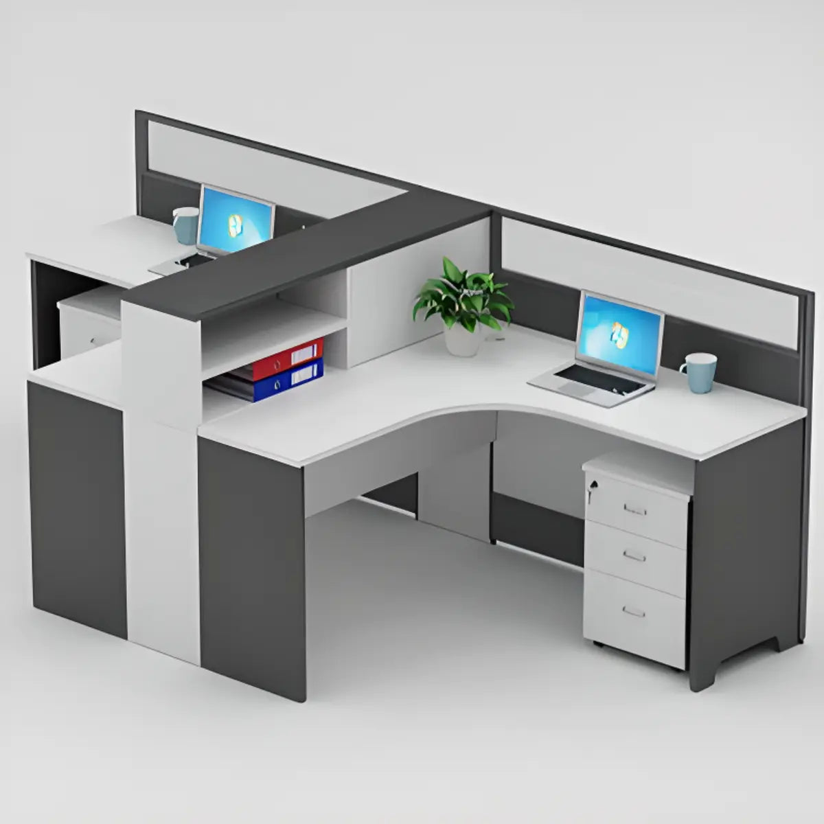 L-Shaped White Wood Modular Office Desk Set with Storage Image - 10