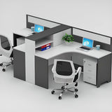 L-Shaped White Wood Modular Office Desk Set with Storage Image - 11