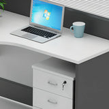 L-Shaped White Wood Modular Office Desk Set with Storage Image - 12