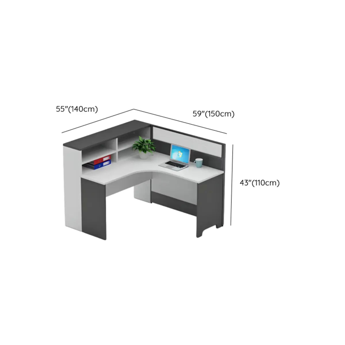 L-Shaped White Wood Modular Office Desk Set with Storage 