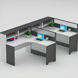 L-Shaped White Wood Modular Office Desk Set with Storage Image - 13