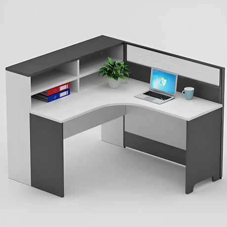 L-Shaped White Wood Modular Office Desk Set with Storage Image - 2