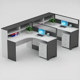 L-Shaped White Wood Modular Office Desk Set with Storage Image - 14