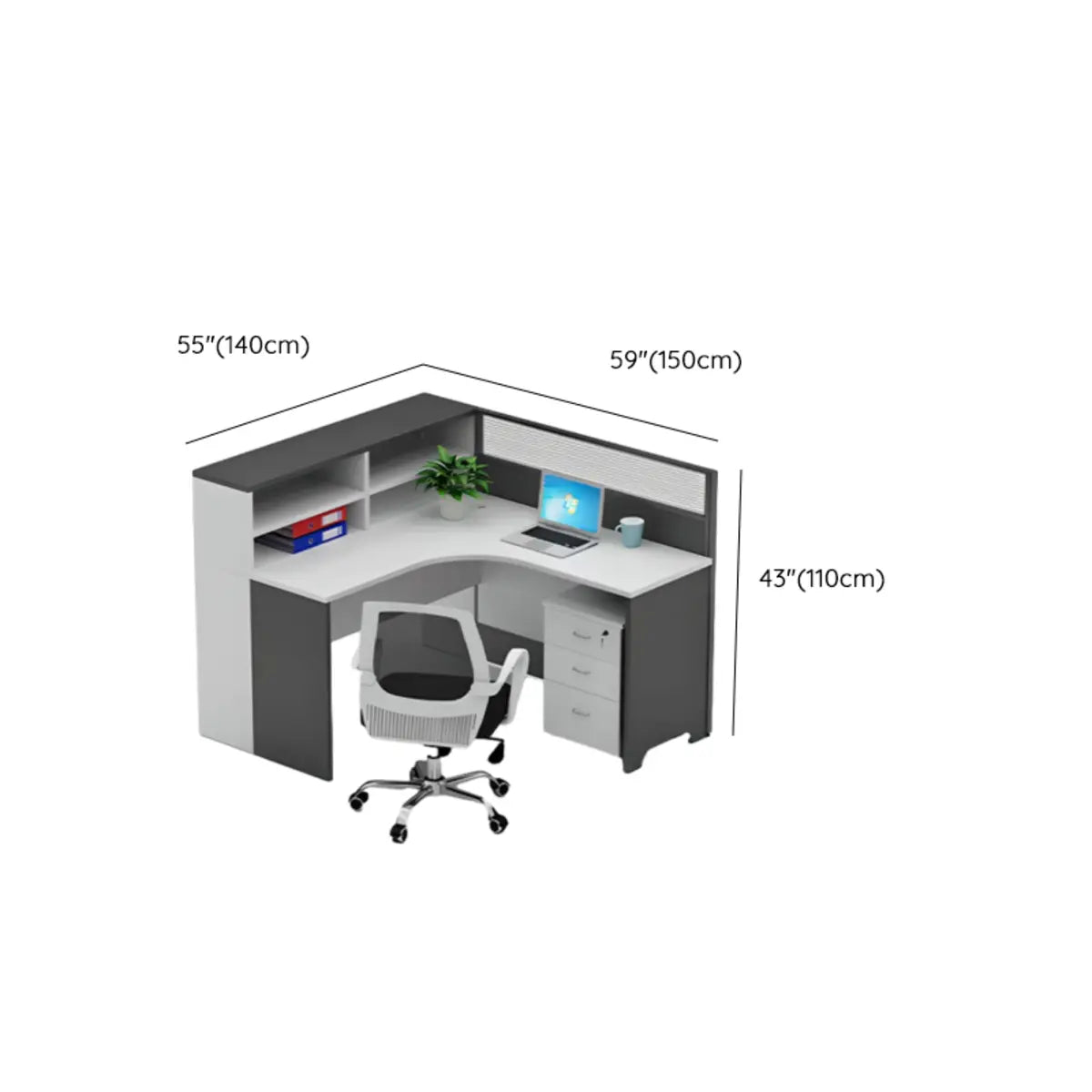 L-Shaped White Wood Modular Office Desk Set with Storage Image - 43