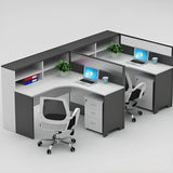 L-Shaped White Wood Modular Office Desk Set with Storage Image - 15