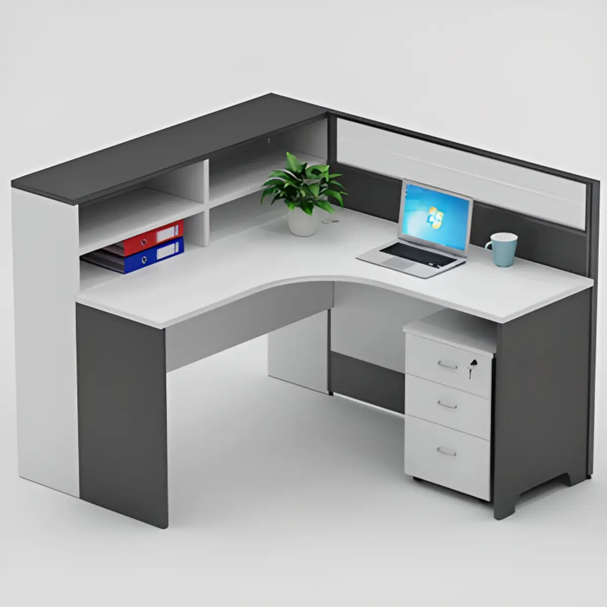 L-Shaped White Wood Modular Office Desk Set with Storage Image - 4