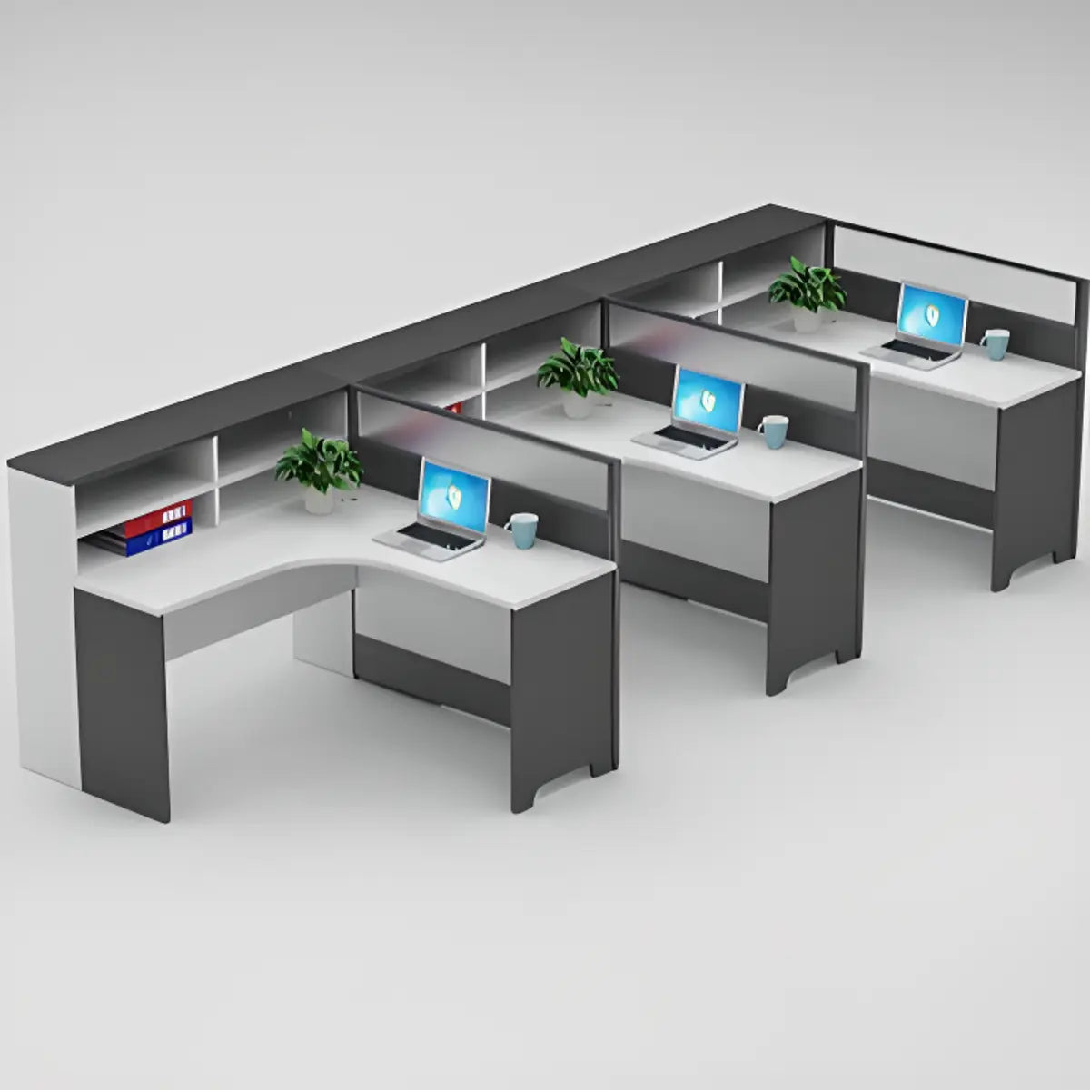 L-Shaped White Wood Modular Office Desk Set with Storage Image - 16