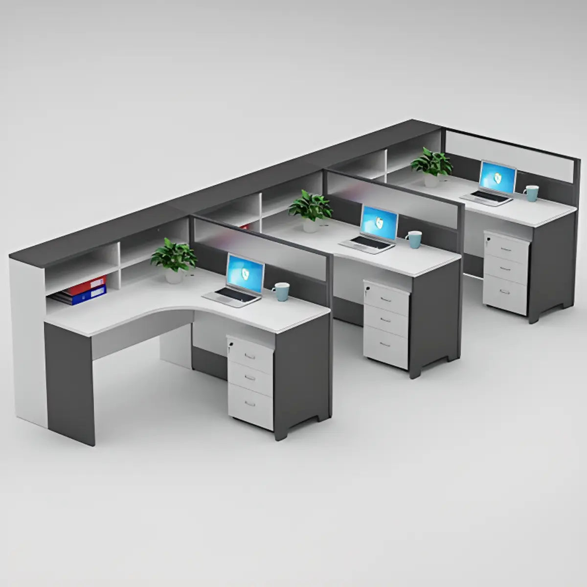 L-Shaped White Wood Modular Office Desk Set with Storage Image - 17