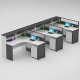 L-Shaped White Wood Modular Office Desk Set with Storage Image - 17