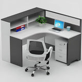 L-Shaped White Wood Modular Office Desk Set with Storage Image - 6