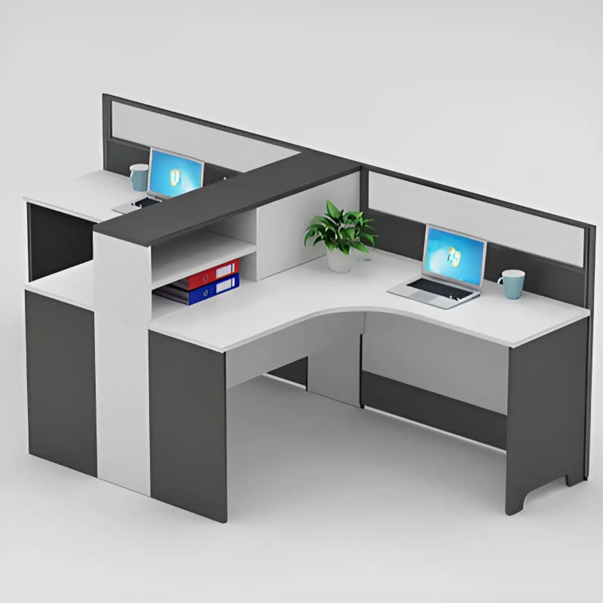 L-Shaped White Wood Modular Office Desk Set with Storage Image - 7