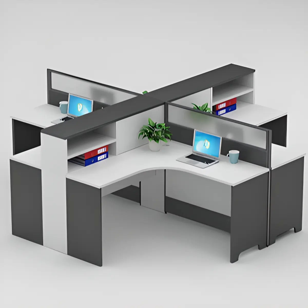 L-Shaped White Wood Modular Office Desk Set with Storage Image - 19