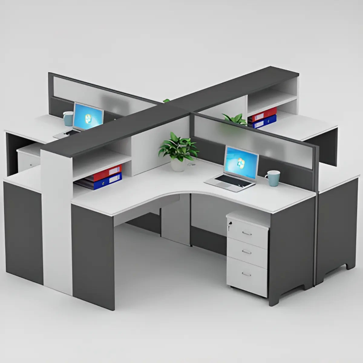 L-Shaped White Wood Modular Office Desk Set with Storage Image - 20