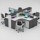 L-Shaped White Wood Modular Office Desk Set with Storage Image - 21