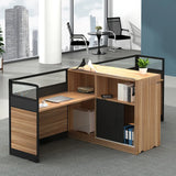 L-Shaped Wood Grain Black Storage Large Office Furniture Set Image - 15