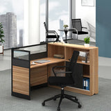 L-Shaped Wood Grain Black Storage Large Office Furniture Set Image - 16