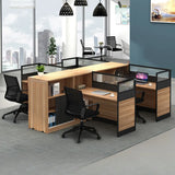 L-Shaped Wood Grain Black Storage Large Office Furniture Set Image - 17