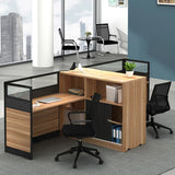 L-Shaped Wood Grain Black Storage Large Office Furniture Set Image - 2