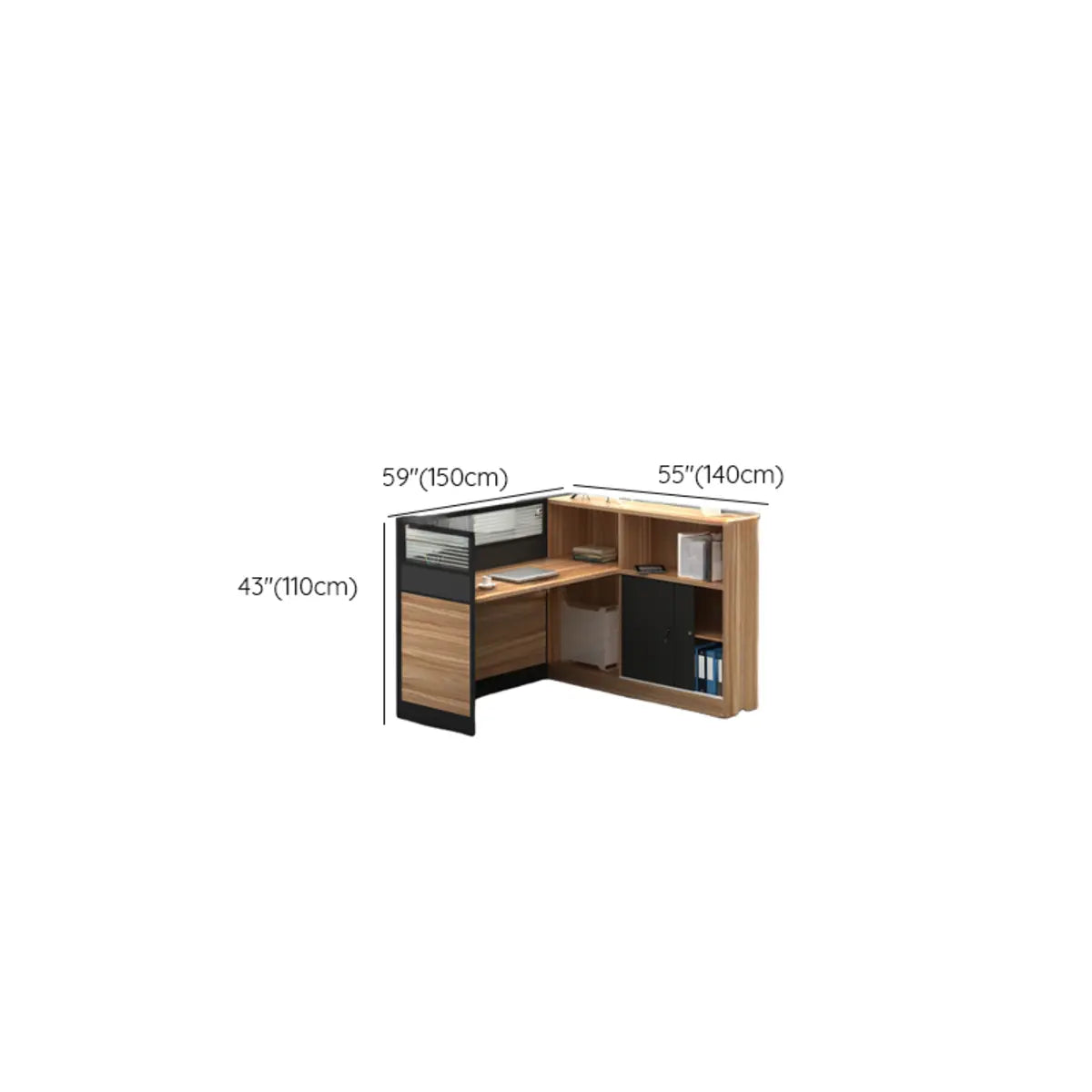 L-Shaped Wood Grain Black Storage Large Office Furniture Set 