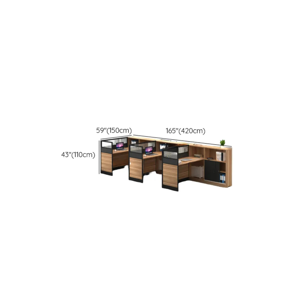 L-Shaped Wood Grain Black Storage Large Office Furniture Set Image - 22